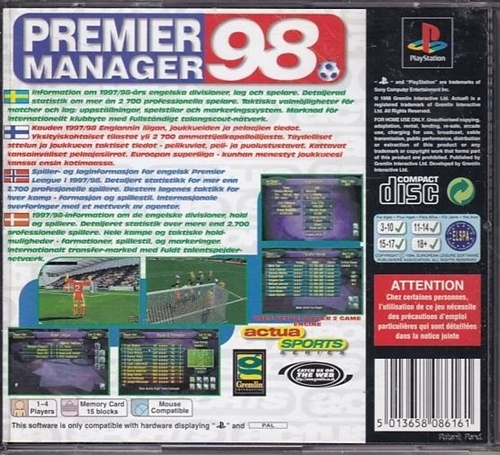 Premier Manager 98 - PS1 (B Grade) (Genbrug)